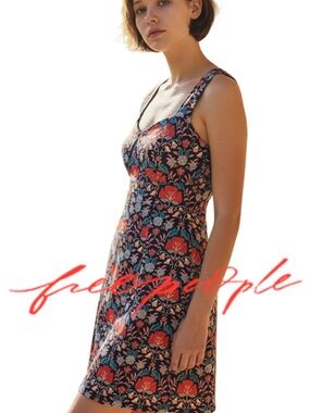 NWOT Free People Corset-Inspired Bust Black Multicolor Floral Mini Dress (S)
